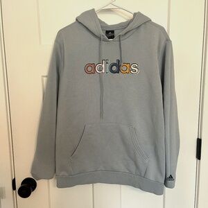 Adidas Sweatshirt Hoodie Womens Large Blue with Multi-Color Logo Light Blue